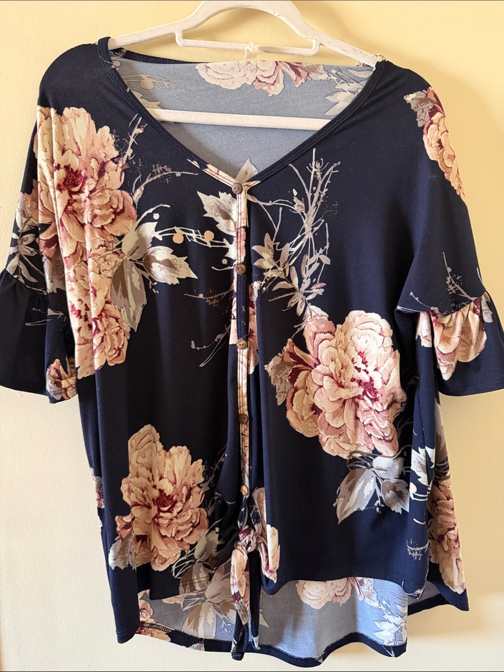 Pinkblush Navy Floral Button-Front Top with Front Tie